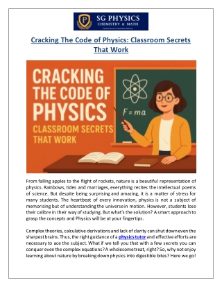 Cracking The Code of Physics: Classroom Secrets That Work