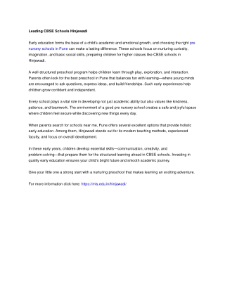 Leading cbse schools hinjewadi