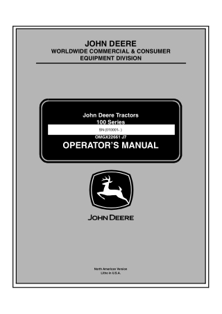 John Deere 100 Series LA135 Lawn Tractors Operator’s Manual Instant Download (PIN010001-) (Publication No. omgx22661)