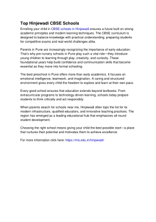 Top Hinjewadi CBSE Schools
