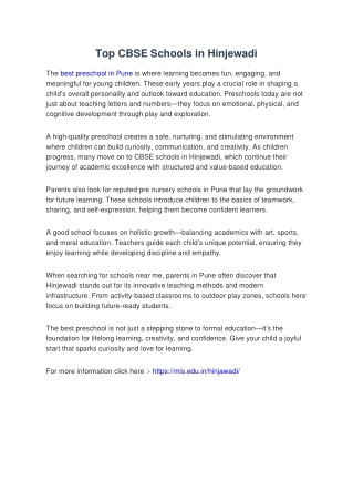 Top CBSE Schools in Hinjewadi