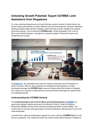 Unlocking Growth Potential Expert CGTMSE Limit Assistance from Singalsons