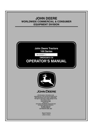 John Deere 100 Series X120 Lawn Tractors Operator’s Manual Instant Download (PIN020001-) (Publication No. omgx22672)