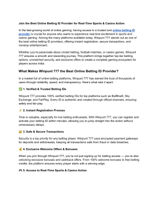 Join the Best Online Betting ID Provider for Real-Time Sports & Casino Action