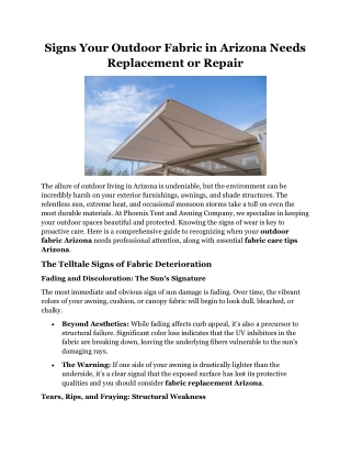 Signs Your Outdoor Fabric in Arizona Needs Replacement or Repair