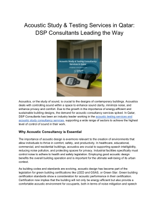 Acoustic Study & Testing Services in Qatar_ DSP Consultants Leading the Way