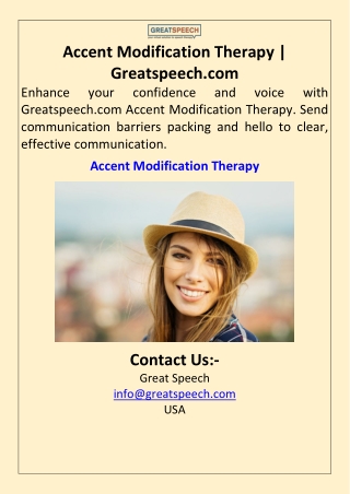 Accent Modification Therapy  Greatspeech.com