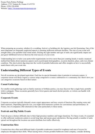 Event Size Matters: Customizing Your Porto-Toilet Requirements