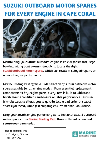 Suzuki Outboard Motor Spares for Every Engine in Cape Coral