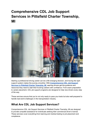 Comprehensive CDL Job Support Services in Pittsfield Charter Township, MI