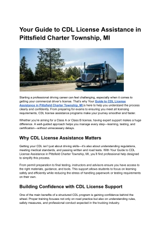 Your Guide to CDL License Assistance in Pittsfield Charter Township, MI