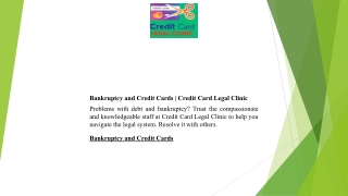 Bankruptcy and Credit Cards Credit Card Legal Clinic