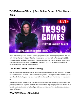 TK999Games Official  Best Online Casino & Slot Games 2025