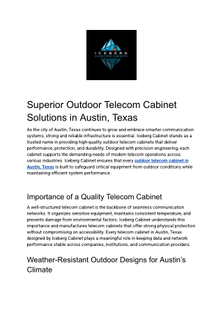 Superior Outdoor Telecom Cabinet Solutions in Austin, Texas