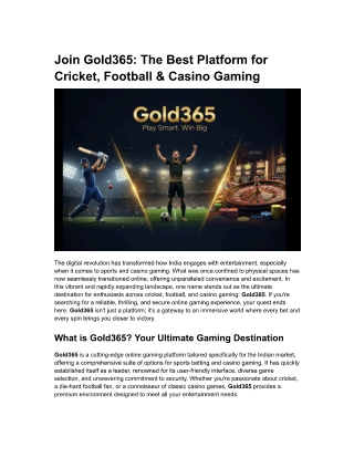 Join Gold365  The Best Platform for Cricket, Football & Casino Gaming