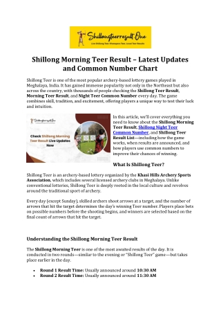 Shillong Morning Teer Result – Latest Updates and Common Number Chart