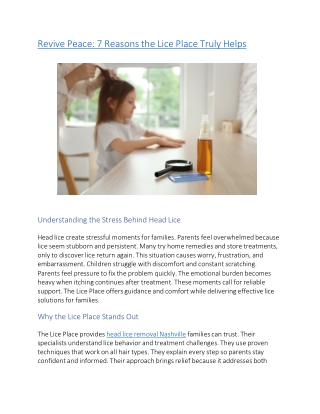 Revive Peace 7 Reasons the Lice Place Truly Helps