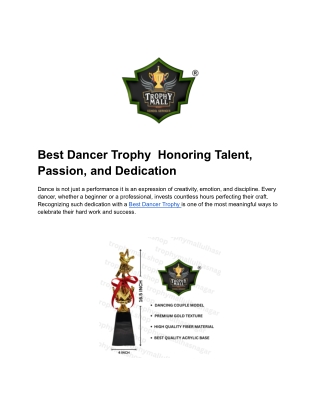 Best Dancer Trophy  Honoring Talent, Passion, and Dedication
