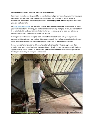 Why You Should Trust a Specialist for Spray Foam Removal