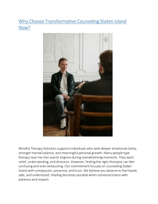 Why Choose Transformative Counseling Staten Island Now