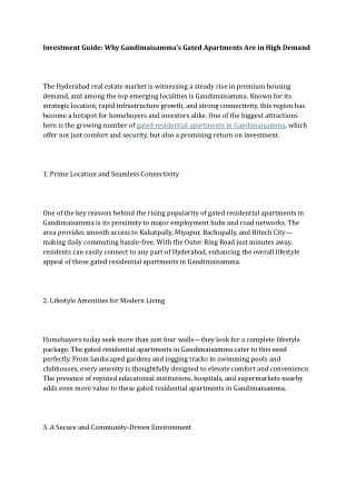 Investment Guide Why Gandimaisamma’s Gated Apartments Are in High Demand