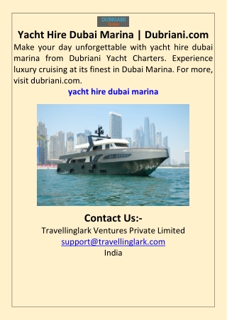 Yacht Hire Dubai Marina  Dubriani.com
