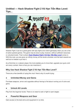 Hack Shadow Fight 2 Vô Hạn Tiền Max Level: Tips for Fast Progress and Maximum Re
