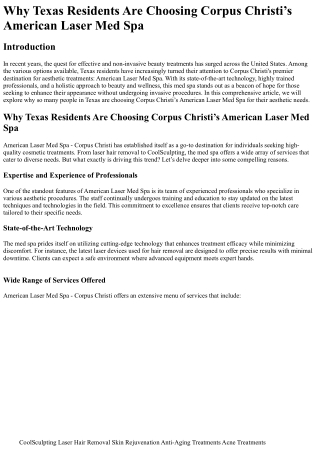 Why Texas Residents Are Choosing Corpus Christi’s American Laser Med Spa