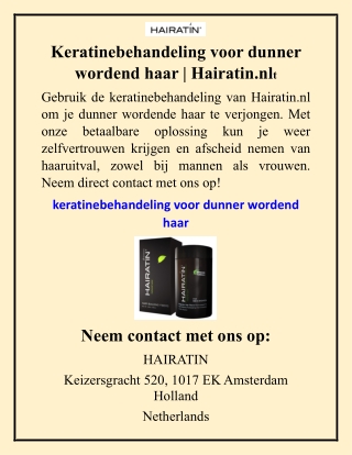 Keratinebehandeling voor dunner wordend haar  Hairatin.nl