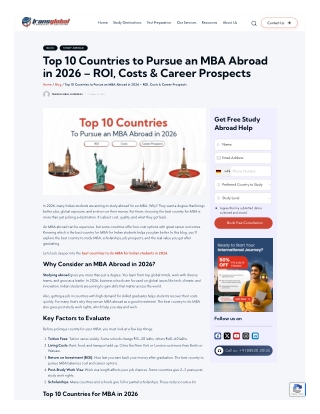 Top 10 Countries to Pursue an MBA Abroad in 2026 – ROI, Costs & Career Prospects
