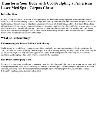 Transform Your Body with CoolSculpting at American Laser Med Spa - Corpus Christ
