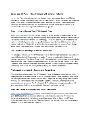 Sanas You 57 Pune – Smart Homes with Smarter Returns