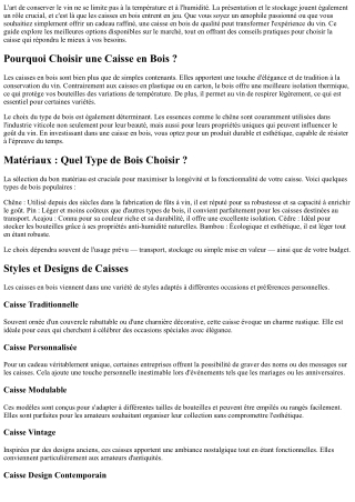 Les Meilleures Caisses en Bois pour le Vin : Guide d'Achat