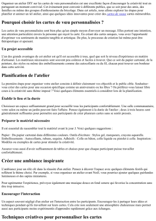 Organiser un atelier DIY autour des cartes de vœu personnalisées.