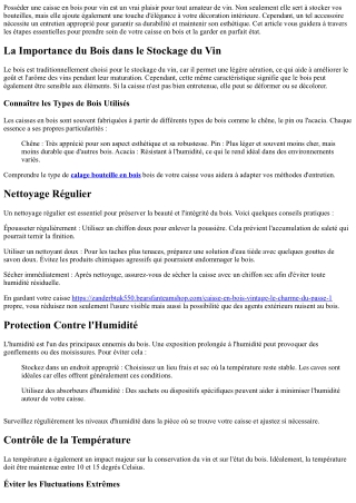 Comment Entretenir votre Caisse en Bois pour Vin ?