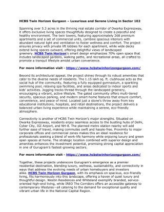 HCBS Twin Horizon Gurgaon – Luxurious and Serene Living in Sector 102