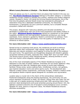 Where Luxury Becomes a Lifestyle – The Westin Residences Gurgaon