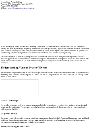 Event Size Matters: Customizing Your Porto-Toilet Needs