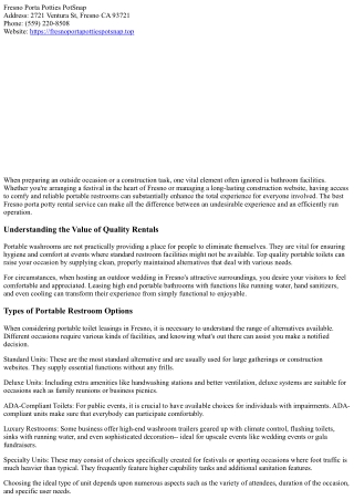 Optimizing Convenience with Quality Portable Restroom Rentals in Fresno