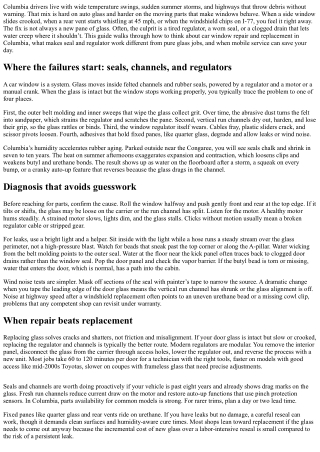 Car Window Repair and Replacement Columbia: Seal and Regulator Repairs