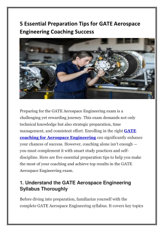 5 Essential Preparation Tips for GATE Aerospace Engineering Coaching Success