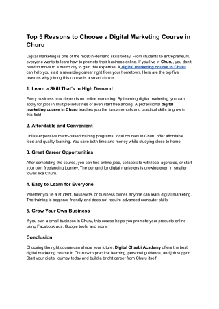 Top 5 Reasons to Choose a Digital Marketing Course in Churu
