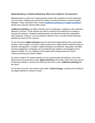 Digital Marketing vs Traditional Marketing: Which One is Right for Your Business