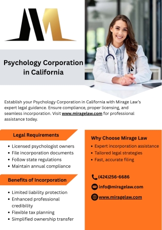 Psychology Corporation in California - www.miragelaw.com