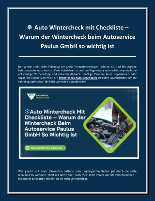 ❄️ Auto Wintercheck mit Checkliste – Warum der Wintercheck beim Autoservice Paul