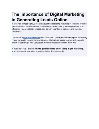 Digital Marketing in Generating Leads Online