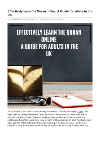 Effectively learn the Quran online A Guide for adults in the UK