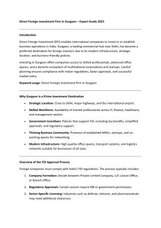 tep-by-Step Approval Process for Foreign Investment in Gurgaon
