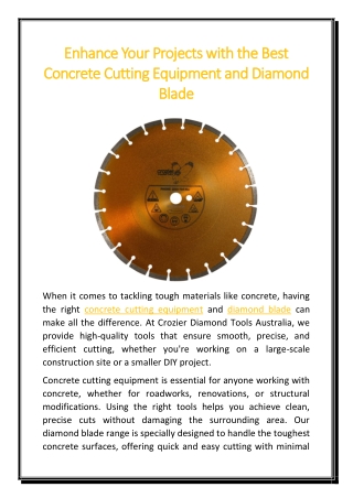 Enhance Your Projects with the Best Concrete Cutting Equipment and Diamond Blade