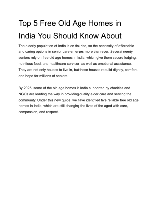 Top 5 Free Old Age Homes in India You Should Know About
